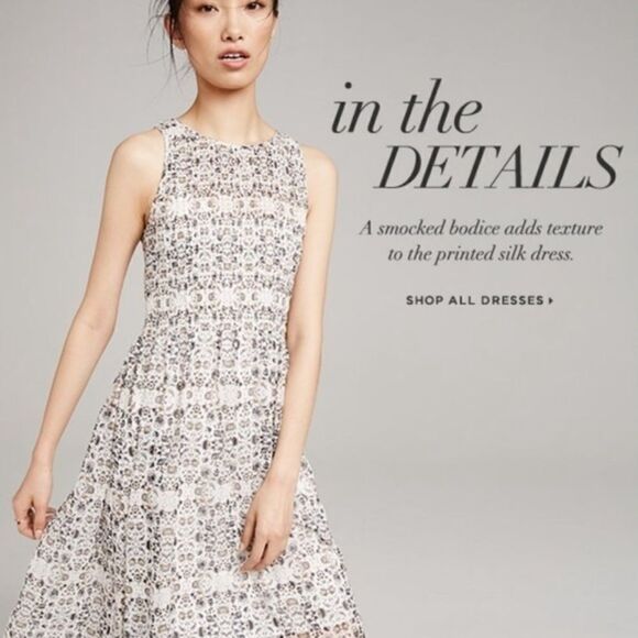 Club Monaco Helvi Smocked Printed Silk Dress - Picture 8 of 8